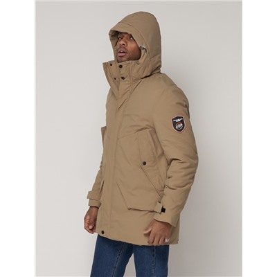 Спортивная молодежная куртка удлиненная мужская бежевого цвета 90017B