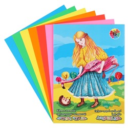 Набор цветного картона Страна чудес Фламинго А4, 6 листов, 6 цветов, мелованный, в папке