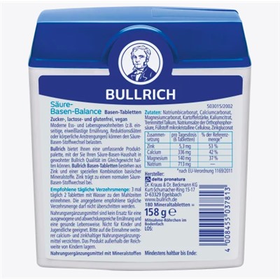 Bullrich Säure-Basen-Balance Basentabletten 180 St. для регуляции кислотно-щелочного баланса 180 таблеток