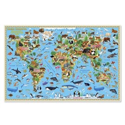 Карта настенная двухсторонняя.Мир для детей.Наша планета. Животный и растительный мир (58х38 см)