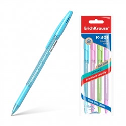 Набор шариковых ручек синих 4шт 0,7мм R-301 Spring Stick&Grip, шестигранная, резиновый держатель, цв