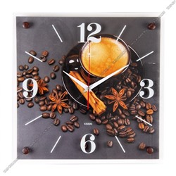Часы (стекло/дерево) квадр.(35х35см) "Кофе с пряно