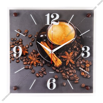 Часы (стекло/дерево) квадр.(35х35см) "Кофе с пряно