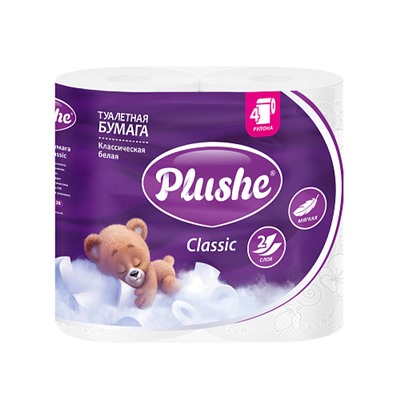 Туалетная бумага  2-х сл.  "Plushe "Classic  белая (по 18м.)/4рул.х 12шт в уп./2084