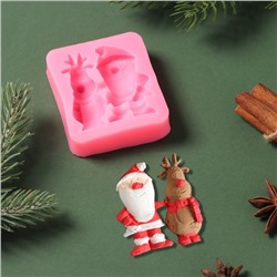 Силиконовый молд «Дед Мороз и олень», 6,5×5,7×1,8 см, цвет розовый