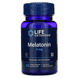 Лайф Экстэншн, Мелатонин, 3 мг, 60 вегетарианских капсул