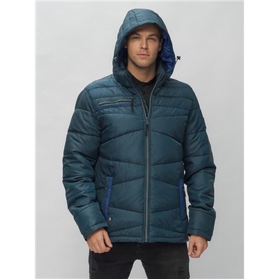 Куртка спортивная мужская с капюшоном темно-синего цвета 62188TS