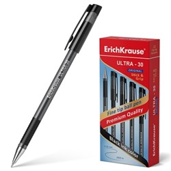 Ручка шариковая чёрная 0,7мм Ultra-30 Original, резиновый держатель, игольчатый пишущий узел, металл