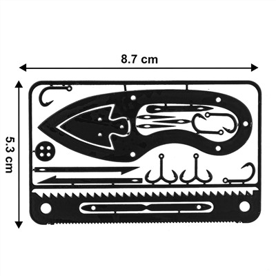 Универсальный набор выживания-кредитка 17-в-1 (черный) - Благодаря компактным размерам и легкому весу, набор выживания можно брать с собой куда угодно. Он не занимает места и приносит огромную пользу в качестве основного или резервного комплекта для чрезвычайных ситуаций №1306