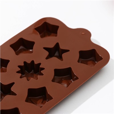 Форма силиконовая для льда и кондитерских украшений Доляна «Звёзды», 21×11×1,5 см, 14 ячеек