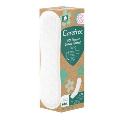 Carefree  Slipeinlagen Organic Cotton Long 24 St, Карефри Ежедневные прокладки из органического хлопка Long 24шт, 5 упаковок (120 штук)