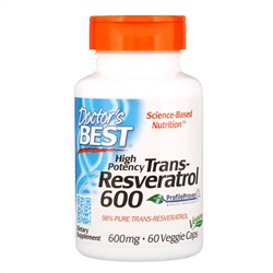 Doctor's Best, высокоэффективный трансресвератрол, 600 мг, 60 растительных капсул