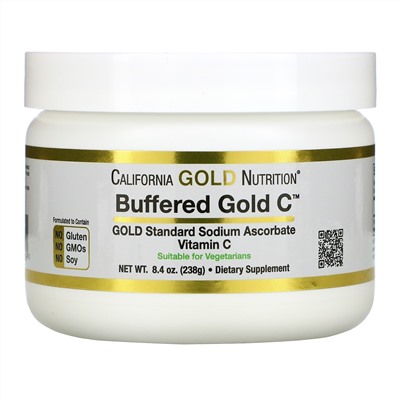 California Gold Nutrition, Buffered Gold C, некислый буферизованный витамин C в форме порошка, аскорбат натрия, 238 г (8,4 унции)
