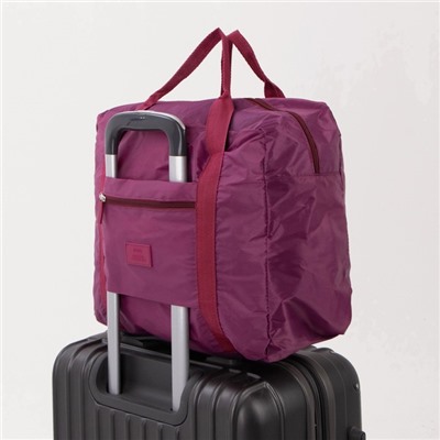 Сумка дорожная, складная в косметичку на молнии, наружный карман, держатель для чемодана, цвет бордовый