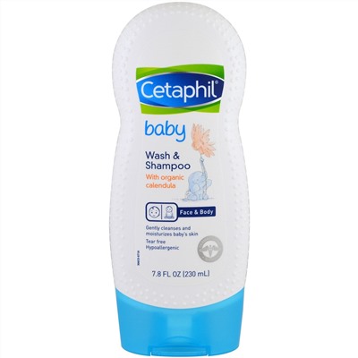 Cetaphil, Baby, средство для купания и мытья волос с календулой органического происхождения, 230 мл (7,8 унции)