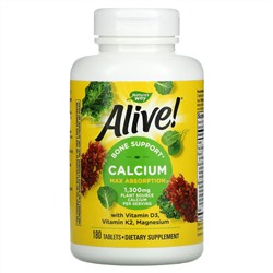 Nature's Way, Alive !, кальций с витамином D3, витамин K2, магний, 325 мг, 180 таблеток