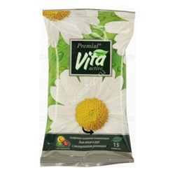Premial Vita Active Влажные салфетки освежающие с экстрактом ромашки 15 шт