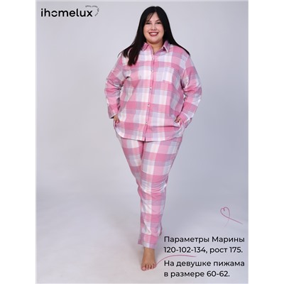 Пижама(рубашка+брюки) фланель_О550/розовый