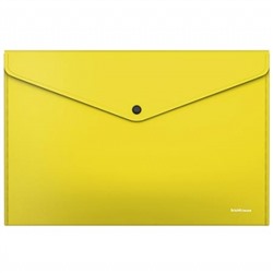 Папка-конверт на кнопке А4 180мкм Glossy Neon жёлтая, текстура поверхности- зеркало, полупрозрачная