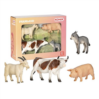 Набор фигурок KONIK «Животные фермы: козёл, свинья, осёл, корова» AMF1111