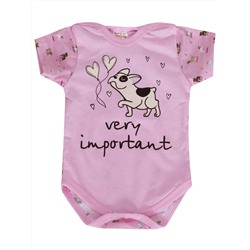 Розовое боди короткий рукав с собачкой "Милый щенок" для новорождённой (79106)