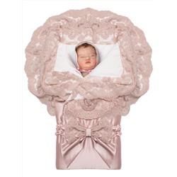 Конверт-одеяло на выписку "Миланский" утренняя роза с розовым кружевом на молнии