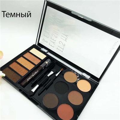 Тени для бровей и глаз с трафаретами Merry Color Eyeshadow and Eyebrow Powder 6 цветов Тон black