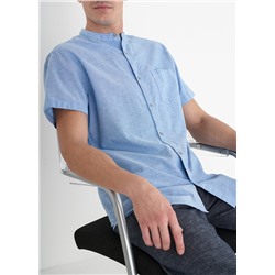 Рубашка с коротким рукавом голубая из хлопка оксфорд