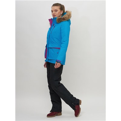 Куртка спортивная женская зимняя с мехом синего цвета 551777S