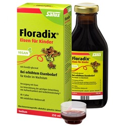 Floradix (Флорадикс) Eisen fur Kinder Железо для детей от 4-х лет с малиновым соком, для поддержки умственного развития, внимания и памяти, сироп 250 мл