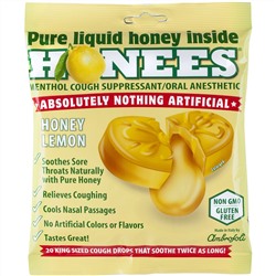 Honees, леденцы от кашля, с медом и лимоном, 20 леденцов