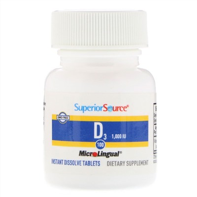 Superior Source, Витамин D3 повышенной силы действия, 1000 МЕ, 100 быстрорастворимых таблеток MicroLingual