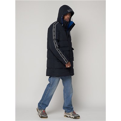 Спортивная молодежная куртка удлиненная мужская темно-синего цвета 9009TS