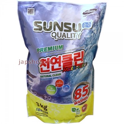 Sunsu-Q Стиральный порошок концентрированный для стирки цветного белья,  85 стирок, мягкая упаковка, 3 кг(8809279802214)