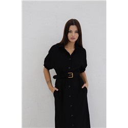 10347 Платье-рубашка с объёмными рукавами чёрное (остаток: 42-44)