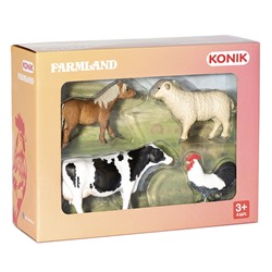 Набор фигурок KONIK «Животные фермы: петух, овца, пони, корова» AMF1110