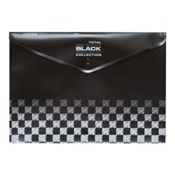 Папка-конверт на кнопке "TOTAL BLACK" A4 (335x240 мм) 180 мкм, непрозрачная черная с дизайном, индив
