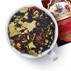 Чай черный "Зимний согревающий" Черный индийский чай с листьями смородины, цедрой апельсина, вишней, зверобоем, эхинацеей и бодрящим ароматом меда с лимона. 793