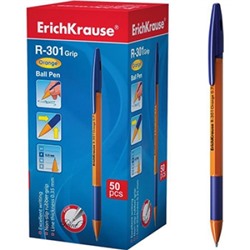 Ручка шариковая синяя 1,0мм R-301 Grip Orange резиновый держатель, 2шт, оранжевый корпус