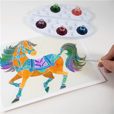 Акварельная раскраска Sentosphere «Яркие лошади» 691