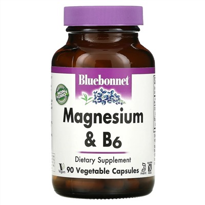 Bluebonnet Nutrition, магний и витамин B6, 90 вегетарианских капсул
