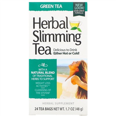 21st Century, Травяной чай для похудения, зеленый чай, без кофеина, 24 чайных пакетика, 45 г (1,6 унции)