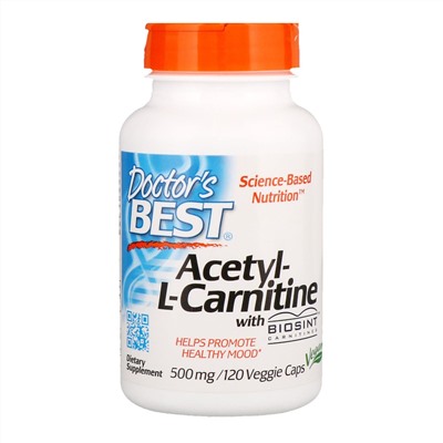 Doctor's Best, ацетил-L-карнитин с карнитинами Biosint, 500 мг, 120 растительных капсул