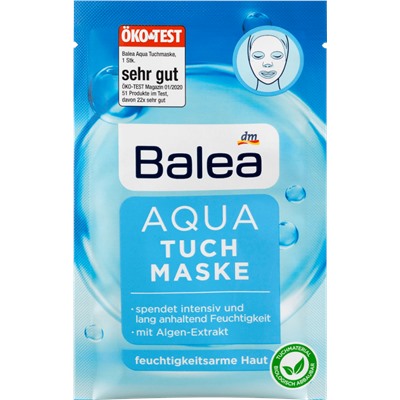 Balea Tuchmaske Aqua Балеа Увлажняющая Маска для лица увлажняющая с экстрактом водорослей, маслами авокадо и миндаля, для усталой кожи, 5 шт.