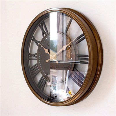Часы настенные Лофт 30 см римские цифры черный циферблат темная бронза корпус