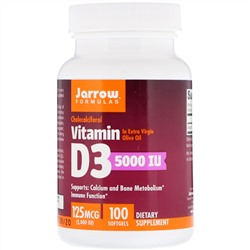 Jarrow Formulas, Vitamin D3 (Cholecalciferol), 5000 МЕ, 100 гелевых капсул