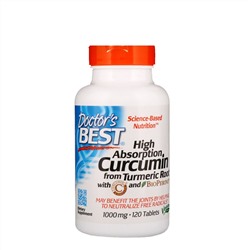 Doctor's Best, Куркумин с высокой степенью всасывания с C3 Complex и BioPerine, 1000 мг, 120 таблеток