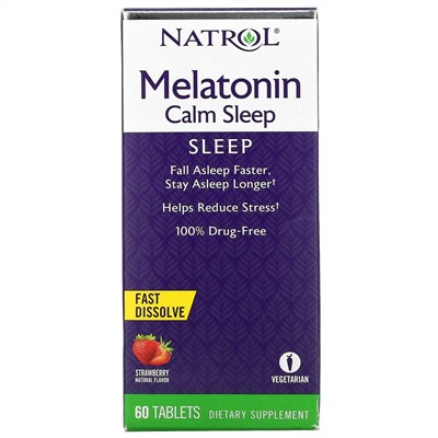 Натрол, Melatonin Calm Sleep, быстрорастворимый, со вкусом клубники, 60 таблеток