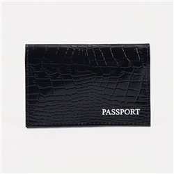 Обложка для паспорта, тиснение, крокодил, цвет чёрный