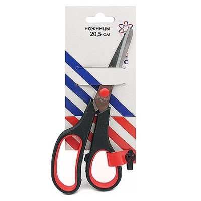 Ножницы 205мм Duo, металлические, пластиковые ручки с резиновыми вставками, чёрные с красным, картон